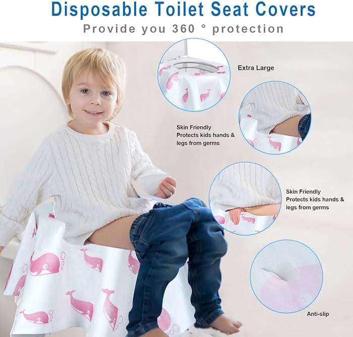 21 Pack Toilet Seat Covers Disposable, Extra Large Disposable Toilet Seat Covers for Adults, Individually Wrapped Potty Training Liners with Non-Slip Adhesives for Kids in Home, Restrooms&Travel -Pink - Image 4