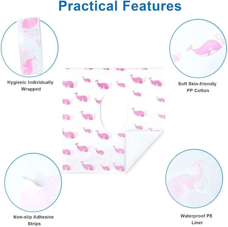 21 Pack Toilet Seat Covers Disposable, Extra Large Disposable Toilet Seat Covers for Adults, Individually Wrapped Potty Training Liners with Non-Slip Adhesives for Kids in Home, Restrooms&Travel -Pink - Image 6
