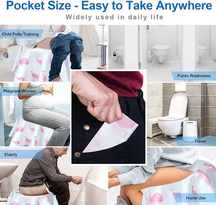 21 Pack Toilet Seat Covers Disposable, Extra Large Disposable Toilet Seat Covers for Adults, Individually Wrapped Potty Training Liners with Non-Slip Adhesives for Kids in Home, Restrooms&Travel -Pink - Image 7