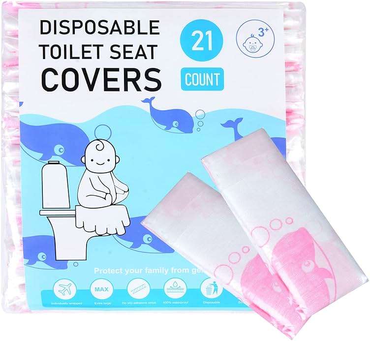 21 Pack Toilet Seat Covers Disposable, Extra Large Disposable Toilet Seat Covers for Adults, Individually Wrapped Potty Training Liners with Non-Slip Adhesives for Kids in Home, Restrooms&Travel -Pink - Image 8
