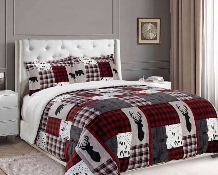 Elegant Comfort 3-Piece Winter Lodge-Patch Sherpa Comforter Soft, Cozy and Durable Quality, Heavy Weight Reversible Down Alternative Micro-Suede, Patch Sherpa Comforter, Queen - Image 1