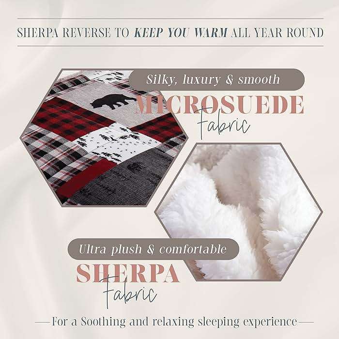 Elegant Comfort 3-Piece Winter Lodge-Patch Sherpa Comforter Soft, Cozy and Durable Quality, Heavy Weight Reversible Down Alternative Micro-Suede, Patch Sherpa Comforter, Queen - Image 5