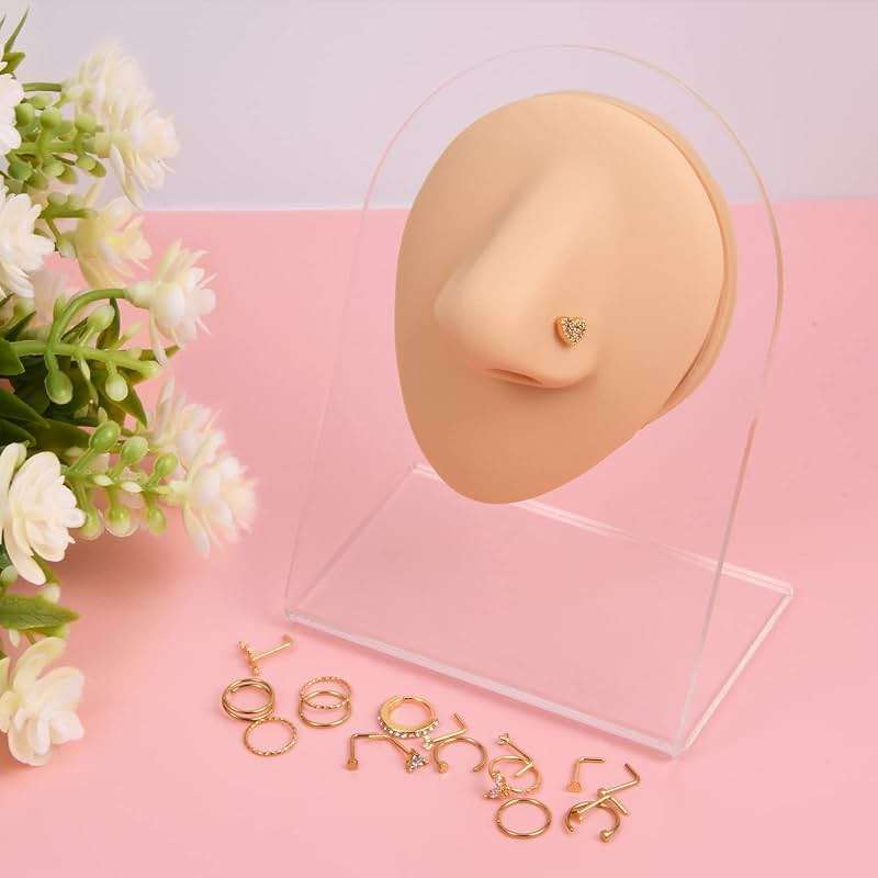 JFORYOU 18G/20G Nose Rings Set for Women Men Gold/Silver Nose Rings Hoops Stainless Steel Hinged Clicker Segment Nose Rings L Shaped Nose Studs Clear CZ Opal Nostrial Piercing Jewelry - Image 6