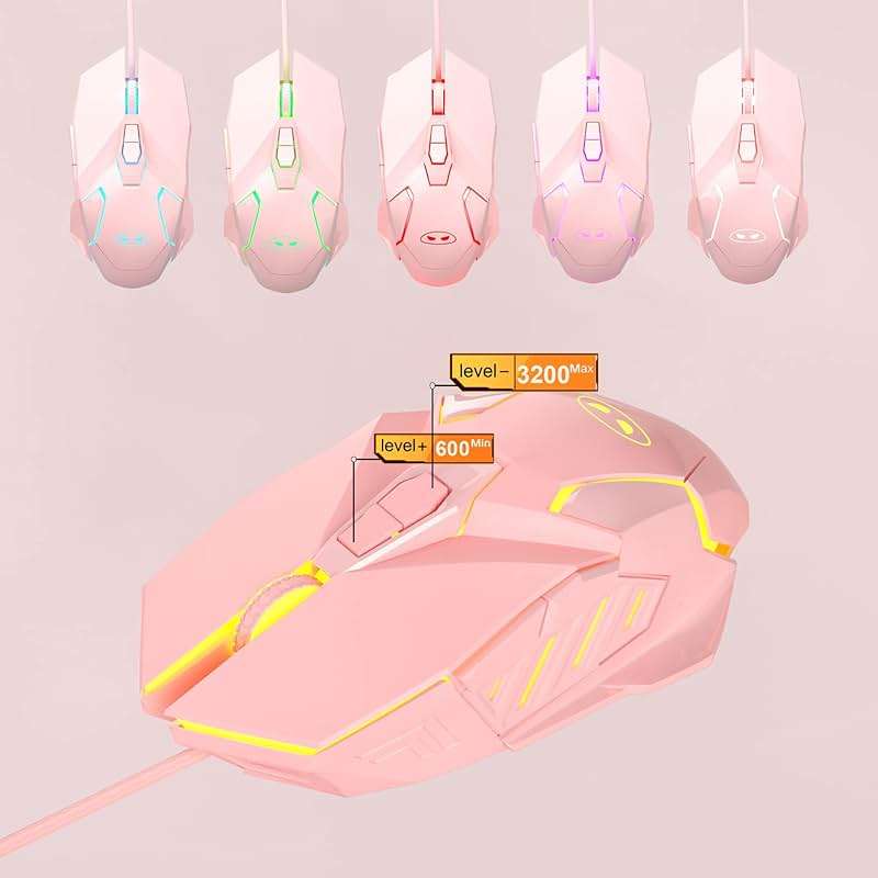 Typewriter Mechanical Gaming Keyboard and Mouse Combo, Retro Punk Round Keycaps RGB Rainbow Backlit Wired Keyboard for Game and Office, for Windows Laptop PC, Red Switches(Pink) - Image 5