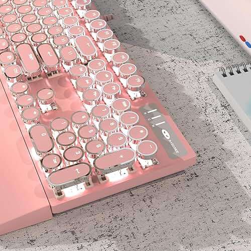Typewriter Mechanical Gaming Keyboard and Mouse Combo, Retro Punk Round Keycaps RGB Rainbow Backlit Wired Keyboard for Game and Office, for Windows Laptop PC, Red Switches(Pink) - Image 8