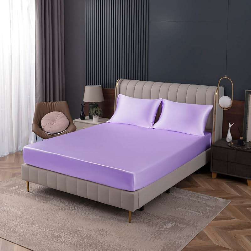 Homiest Lavender Satin Fitted Sheet King Size, Deep Pocket, Luxury & Ultra Soft Bedding - Image 1