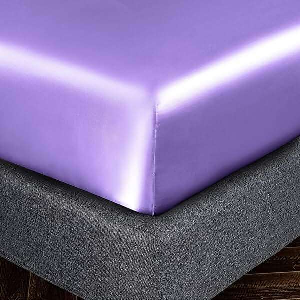 Homiest Lavender Satin Fitted Sheet King Size, Deep Pocket, Luxury & Ultra Soft Bedding - Image 3