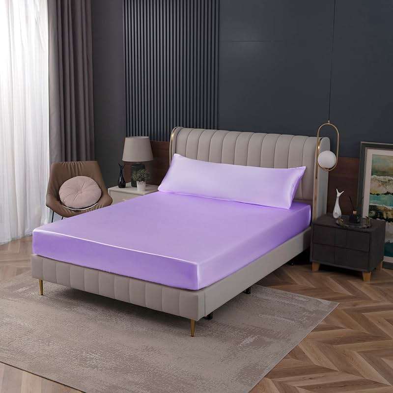 Homiest Lavender Satin Fitted Sheet King Size, Deep Pocket, Luxury & Ultra Soft Bedding - Image 7