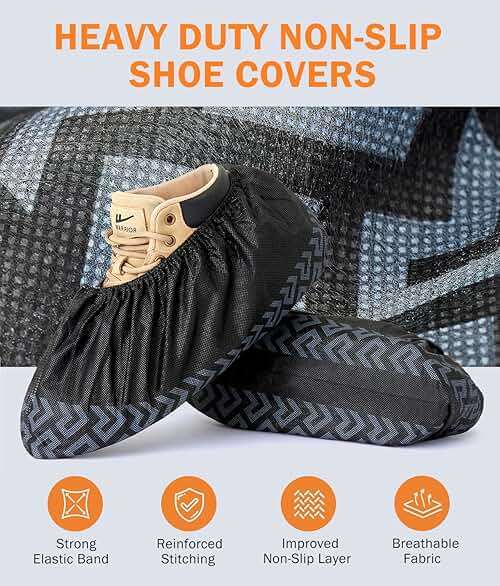 X-Large 100 Pcs Shoe Covers Disposable Non-Slip, Breathable Shoe Covers for Indoors, Slip-resistant, Durable, Non-Woven Booties for Shoes Covers,Stretchable Fits Up To13 US Men,Black - Image 3