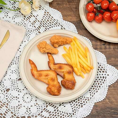 RACETOP Compostable Paper Plates 10 Inch [150 Pack], Disposable Biodegradable Heavy Duty Paper Plates, Made of Natural Sugarcane Fibers, Unbleached Brown, Round - Image 2