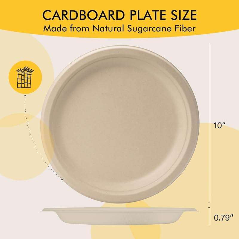 RACETOP Compostable Paper Plates 10 Inch [150 Pack], Disposable Biodegradable Heavy Duty Paper Plates, Made of Natural Sugarcane Fibers, Unbleached Brown, Round - Image 3