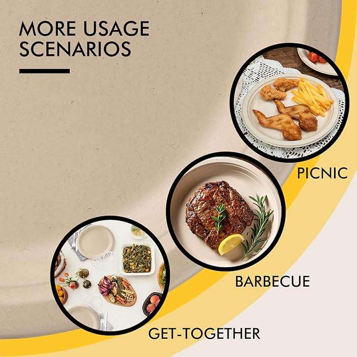 RACETOP Compostable Paper Plates 10 Inch [150 Pack], Disposable Biodegradable Heavy Duty Paper Plates, Made of Natural Sugarcane Fibers, Unbleached Brown, Round - Image 5