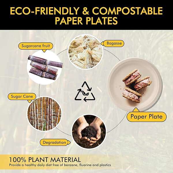 RACETOP Compostable Paper Plates 10 Inch [150 Pack], Disposable Biodegradable Heavy Duty Paper Plates, Made of Natural Sugarcane Fibers, Unbleached Brown, Round - Image 6