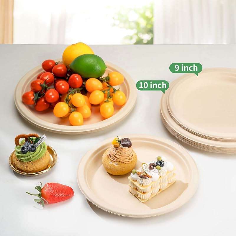 RACETOP Compostable Paper Plates 10 Inch [150 Pack], Disposable Biodegradable Heavy Duty Paper Plates, Made of Natural Sugarcane Fibers, Unbleached Brown, Round - Image 9