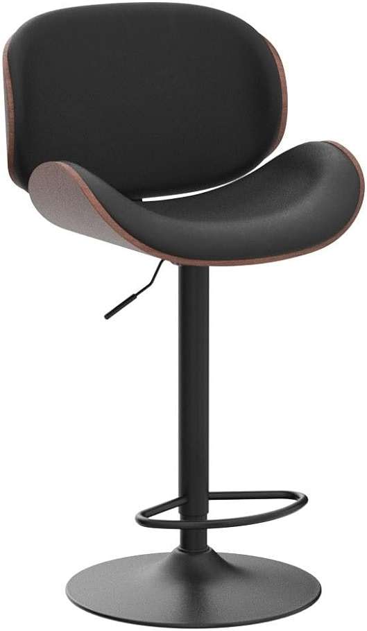 Aowos Bar Stools Set of 2, Adjustable Swivel Leather Bar Stools for Kitchen Island, Mid Century Modern Counter Height Bar Chairs Barstools with Back & Footrest (Black) - Image 4