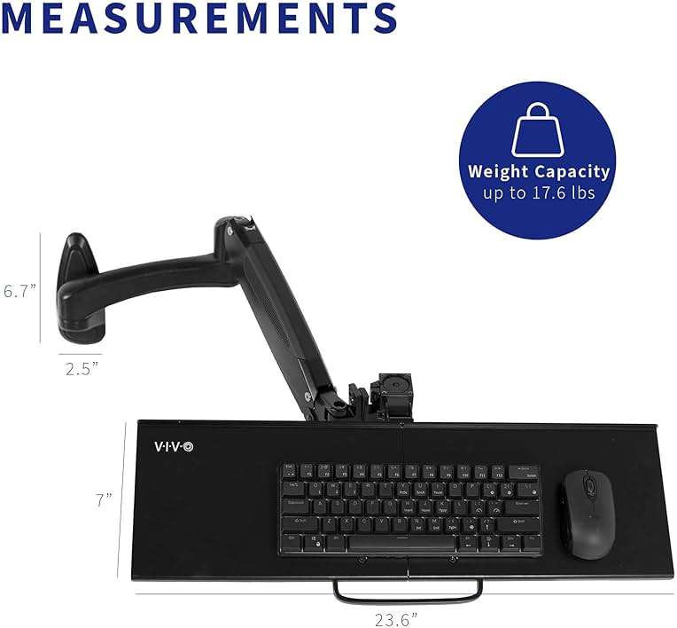 VIVO Sit-Stand 24 Inch Pneumatic Spring Keyboard and Mouse Tray Wall Mount, Counterbalance Height Adjustable Typing Platform, Ergonomic Tilt, Neutral Writing Position, Black, MOUNT-KB35A - Image 3