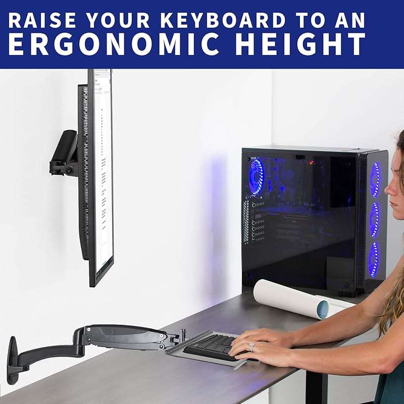 VIVO Sit-Stand 24 Inch Pneumatic Spring Keyboard and Mouse Tray Wall Mount, Counterbalance Height Adjustable Typing Platform, Ergonomic Tilt, Neutral Writing Position, Black, MOUNT-KB35A - Image 6