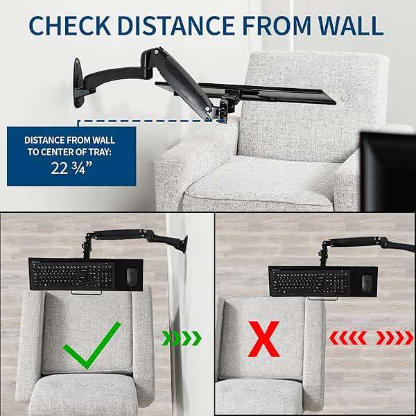 VIVO Sit-Stand 24 Inch Pneumatic Spring Keyboard and Mouse Tray Wall Mount, Counterbalance Height Adjustable Typing Platform, Ergonomic Tilt, Neutral Writing Position, Black, MOUNT-KB35A - Image 7