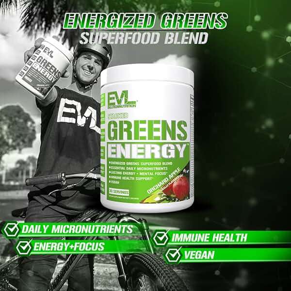 Evlution Greens and Superfoods Energy Drink Powder - EVL Super Greens Powder Smoothie Mix with Caffeine Spirulina Chlorella and Wheat Grass - Vegan - for Energy Focus and Immunity - Image 5