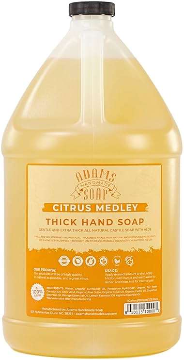 Adams Handmade Soap Thick Organic Castile Liquid Hand Soap 1 Gallon Refill - Citrus Medley - Image 1