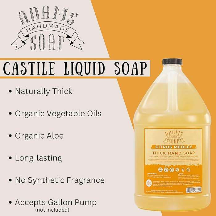 Adams Handmade Soap Thick Organic Castile Liquid Hand Soap 1 Gallon Refill - Citrus Medley - Image 3