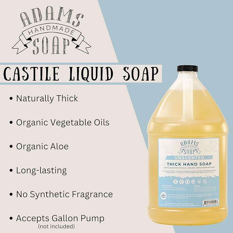 Adams Handmade Soap Thick Organic Castile Liquid Hand Soap 1 Gallon Refill- Unscented - Image 3