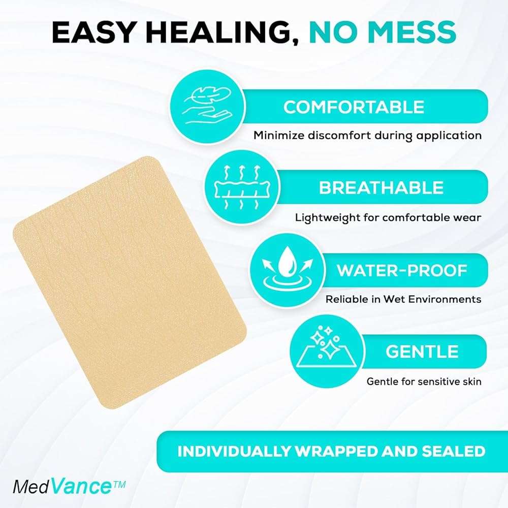 MedVance Silicone Foam Dressing - Waterproof Silicone Adhesive Foam Dressing - Easy Apply & Remove Wound Bandages - Dressings for Pressure Sores, & More - (4" x 5" Absorbent Bandage) - Image 2