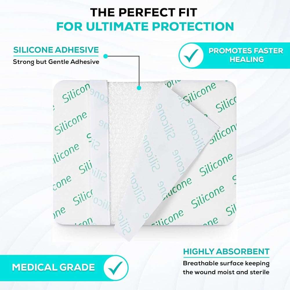MedVance Silicone Foam Dressing - Waterproof Silicone Adhesive Foam Dressing - Easy Apply & Remove Wound Bandages - Dressings for Pressure Sores, & More - (4" x 5" Absorbent Bandage) - Image 6