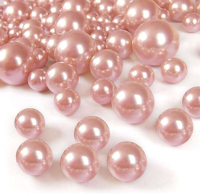 GLBYUNN Pearl Beads for Vase Filler 160 Pieces No Hole Makeup Pearls Beads for Brushes Holder for Home Wedding Christmas Decor, 10/14/20mm(Rose Gold) - Image 1