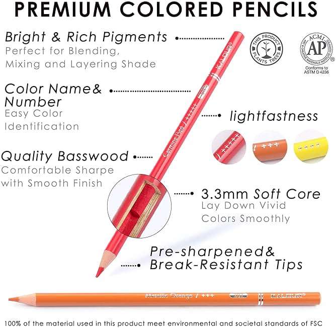 KALOUR Professional Colored Pencils,Set of 300 Colors,Artists Soft Core with Vibrant Color,Ideal for Drawing Sketching Shading,Coloring Pencils for Adults Artists Beginners - Image 2