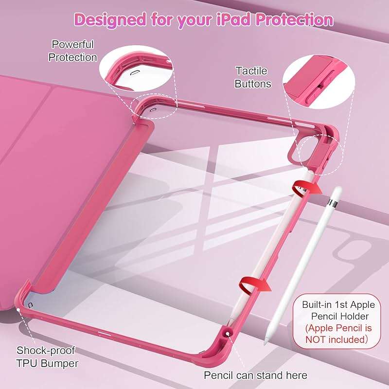 OKP Case for iPad 11th Generation 11-inch (A16) 2025, for 10.9'' iPad 10th Gen 2022, Slim Lightweight i Pad 11/10 th Gen Protective Cover with Trifold Stand, Auto Wake/Sleep, Clear PC Back Shell, Pink - Image 2