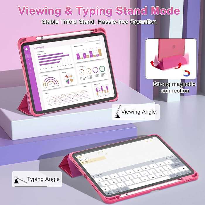 OKP Case for iPad 11th Generation 11-inch (A16) 2025, for 10.9'' iPad 10th Gen 2022, Slim Lightweight i Pad 11/10 th Gen Protective Cover with Trifold Stand, Auto Wake/Sleep, Clear PC Back Shell, Pink - Image 3