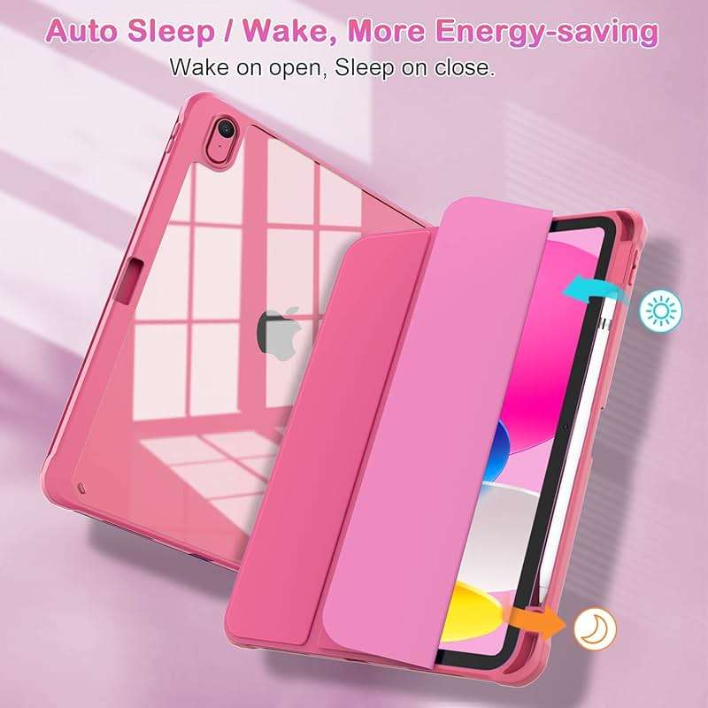 OKP Case for iPad 11th Generation 11-inch (A16) 2025, for 10.9'' iPad 10th Gen 2022, Slim Lightweight i Pad 11/10 th Gen Protective Cover with Trifold Stand, Auto Wake/Sleep, Clear PC Back Shell, Pink - Image 4