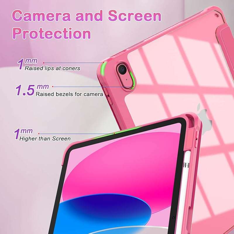 OKP Case for iPad 11th Generation 11-inch (A16) 2025, for 10.9'' iPad 10th Gen 2022, Slim Lightweight i Pad 11/10 th Gen Protective Cover with Trifold Stand, Auto Wake/Sleep, Clear PC Back Shell, Pink - Image 6