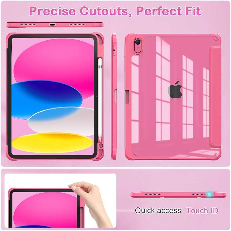 OKP Case for iPad 11th Generation 11-inch (A16) 2025, for 10.9'' iPad 10th Gen 2022, Slim Lightweight i Pad 11/10 th Gen Protective Cover with Trifold Stand, Auto Wake/Sleep, Clear PC Back Shell, Pink - Image 7