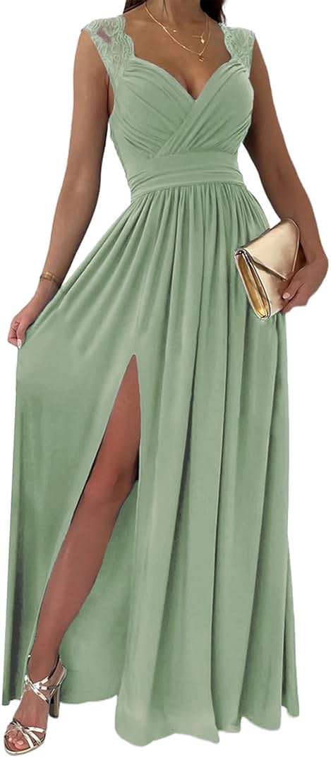Dokotoo Womens 2026 Formal Dresses Wrap V-Neck Ruched Sexy Bridesmaid Wedding Guest Maxi Dresses - Image 1