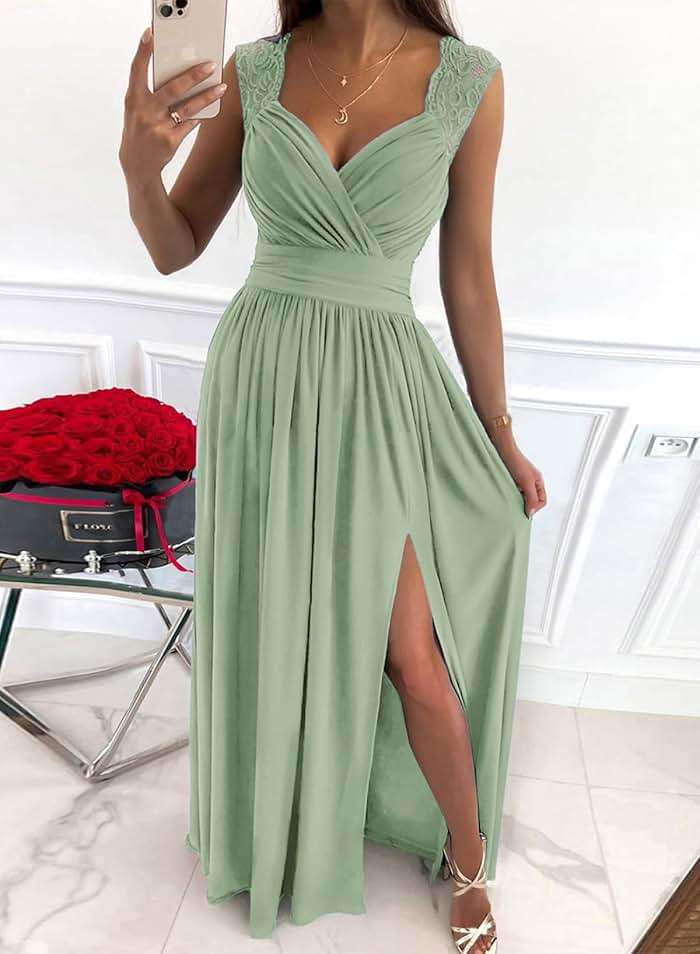 Dokotoo Womens 2026 Formal Dresses Wrap V-Neck Ruched Sexy Bridesmaid Wedding Guest Maxi Dresses - Image 3