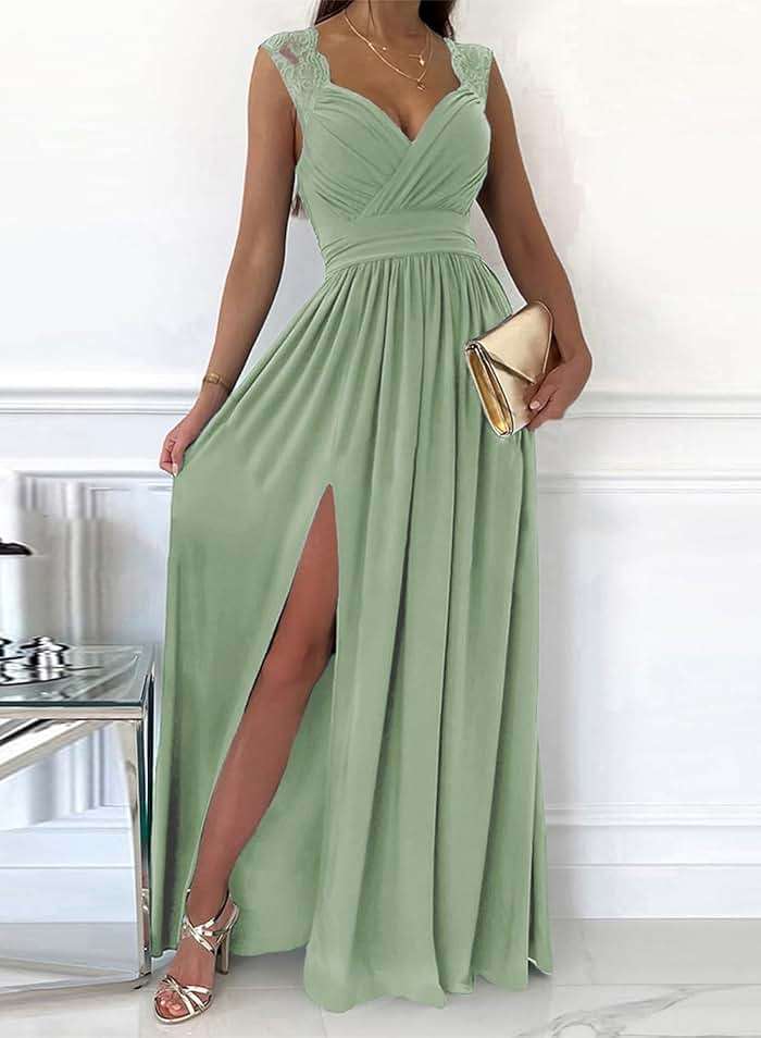Dokotoo Womens 2026 Formal Dresses Wrap V-Neck Ruched Sexy Bridesmaid Wedding Guest Maxi Dresses - Image 4