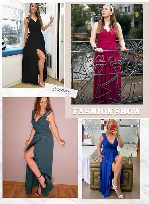 Dokotoo Womens 2026 Formal Dresses Wrap V-Neck Ruched Sexy Bridesmaid Wedding Guest Maxi Dresses - Image 6
