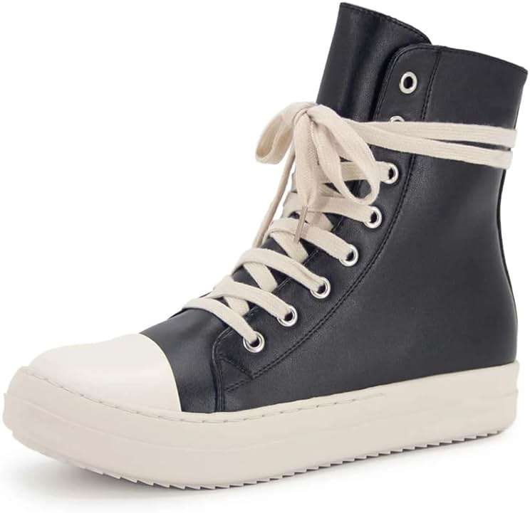 Kluolandi Women's High Top Sneakers Lace Up Canvas Shoes with Zipper Comfort Platform Walking Shoes in Black and White - Image 1