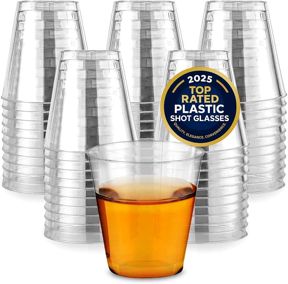 Stock Your Home 2 oz Shot Glasses - 100 Mini Plastic Shot Glasses (2oz) Clear Disposable Cups for Jello Shots, Wine Tasting, Liquor, Whiskey, Pudding, Sample Cup for Halloween and Elegant Parties - Image 1