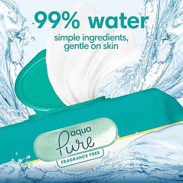 Pampers Aqua Pure Baby Wipes, 99% Water, Fragrance Free, Unscented, Water Based, Multi-Use, 672 Wipes Total (12X Flip-Top Packs) [Packaging May Vary] - Image 2