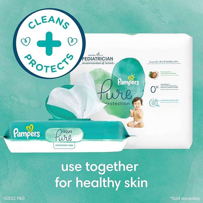 Pampers Aqua Pure Baby Wipes, 99% Water, Fragrance Free, Unscented, Water Based, Multi-Use, 672 Wipes Total (12X Flip-Top Packs) [Packaging May Vary] - Image 11