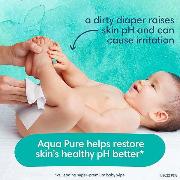 Pampers Aqua Pure Baby Wipes, 99% Water, Fragrance Free, Unscented, Water Based, Multi-Use, 672 Wipes Total (12X Flip-Top Packs) [Packaging May Vary] - Image 4
