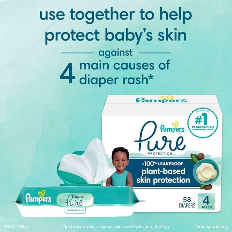 Pampers Aqua Pure Baby Wipes, 99% Water, Fragrance Free, Unscented, Water Based, Multi-Use, 672 Wipes Total (12X Flip-Top Packs) [Packaging May Vary] - Image 7