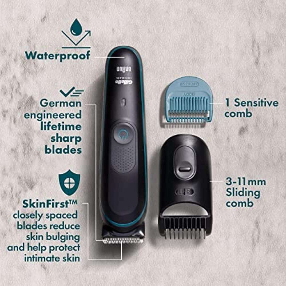 Gillette Intimate Men’s Manscape Pubic Hair Trimmer, SkinFirst Ball Trimmer For Men, Waterproof, Cordless For Wet/Dry Use, Electric Shaver For Men, Lifetime Sharp Blades, Manscaping Body Groomer - Image 3