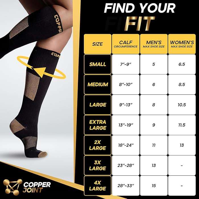 CopperJoint Knee High Compression Socks for Women and Men, Graduated Long Compression Socks for All-Day Standing, Sports & Travel, 15-20 mmHg Leg Support for Daily Wear - 1 Pair, Black & Tan, 2XLarge - Image 2