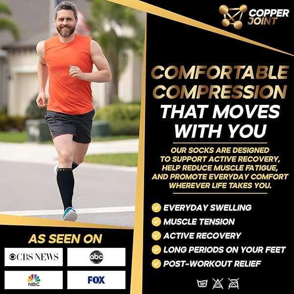 CopperJoint Knee High Compression Socks for Women and Men, Graduated Long Compression Socks for All-Day Standing, Sports & Travel, 15-20 mmHg Leg Support for Daily Wear - 1 Pair, Black & Tan, 2XLarge - Image 3