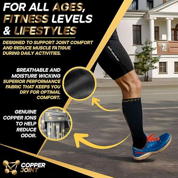 CopperJoint Knee High Compression Socks for Women and Men, Graduated Long Compression Socks for All-Day Standing, Sports & Travel, 15-20 mmHg Leg Support for Daily Wear - 1 Pair, Black & Tan, 2XLarge - Image 5
