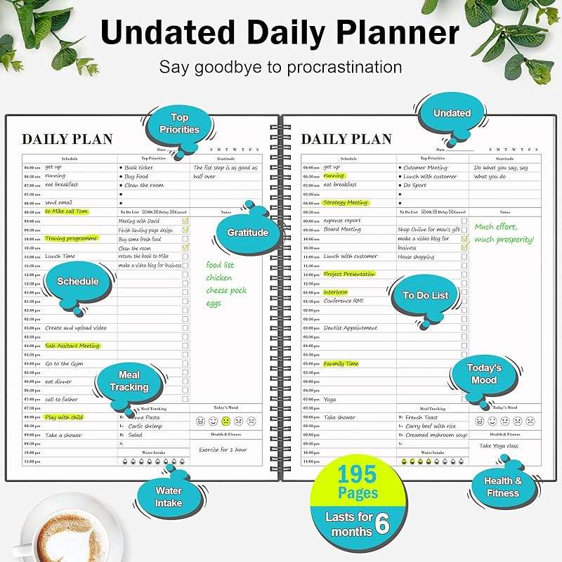 Planner Undated, Asten Daily Planner Agenda with To Do List, Hourly Schedules for Women and Men, Spiral Appointment Book with Elastic Closure, Inner Pocket 8.5" x 11" (Black) - Image 3
